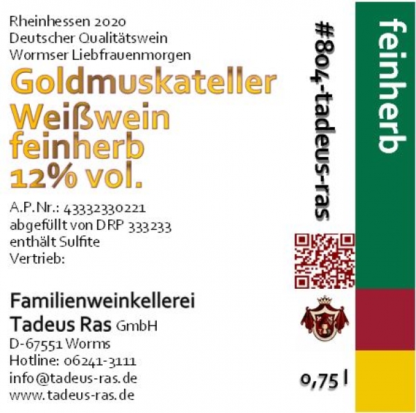Goldmuskateller feinherb 2020